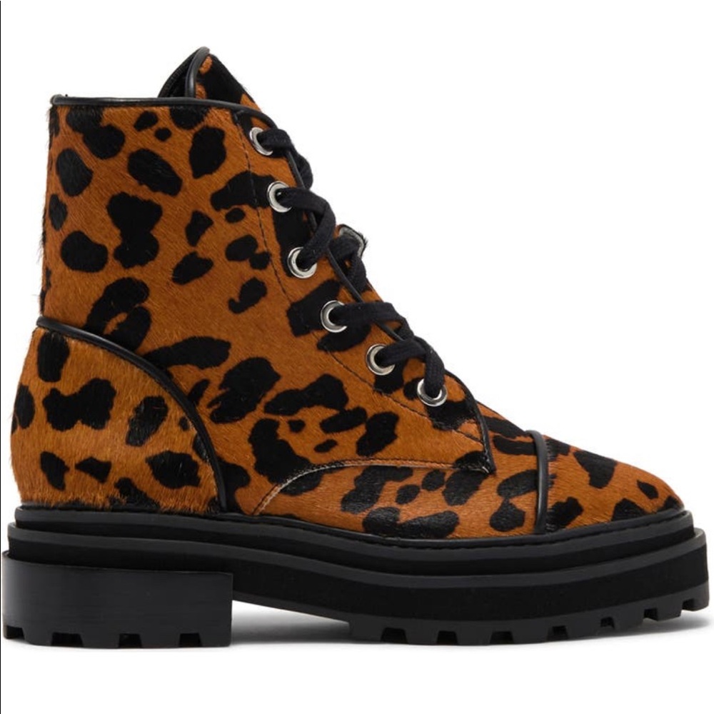 Schutz Maylova Leopard Calf Hair Combat Lug Boots Size 8